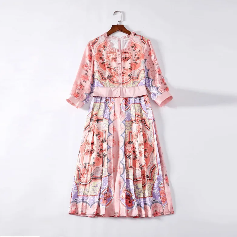 New Arrival Pretty Print Pleated Dresses High Quality 2019 Runway Three Quarter Sleeve Square Collar Pink Dress
New Arrival Pretty Print Pleated Dresses High Quality 2019 Runway Three Quarter Sleeve Square Collar Pink Dress