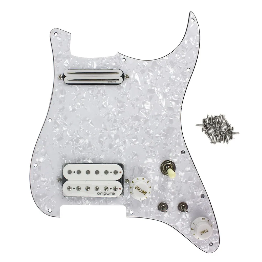 OriPure White Pearl Prewired Loaded Pickguard 11 Holes SH Assembly Set Alnico 5 Guitar Humbucker Pickups Switch Knobs for Strat
OriPure White Pearl Prewired Loaded Pickguard 11 Holes SH Assembly Set Alnico 5 Guitar Humbucker Pickups Switch Knobs for Strat