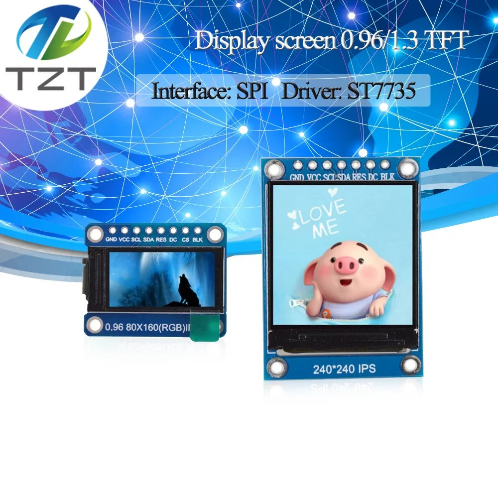 TZT TFT Display 0.96 / 1.3 inch IPS 7P SPI HD 65K Full Color LCD Module ST7735 Drive IC 80*160 (Not OLED) For Arduino
TZT TFT Display 0.96 / 1.3 inch IPS 7P SPI HD 65K Full Color LCD Module ST7735 Drive IC 80*160 (Not OLED) For Arduino