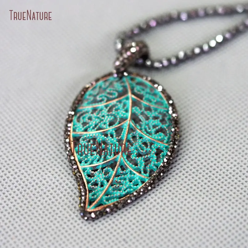 Copper Necklace Verdigris Patina Pave Mineral Black Rhinestone Leaf Plant Shape Pendant Necklace In 18 inch NM10652
Copper Necklace Verdigris Patina Pave Mineral Black Rhinestone Leaf Plant Shape Pendant Necklace In 18 inch NM10652