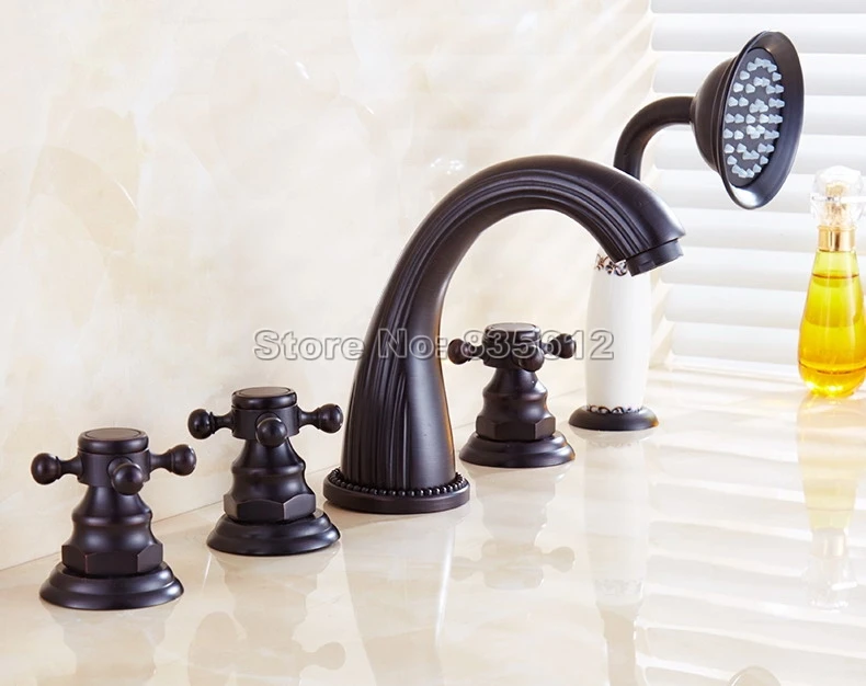 Black Oil Rubbed Bronze Deck Mounted 5-hole Bathtub Faucet Set with Bathroom Handheld Shower Cold and Hot Water Mixer Tap Wtf056
Black Oil Rubbed Bronze Deck Mounted 5-hole Bathtub Faucet Set with Bathroom Handheld Shower Cold and Hot Water Mixer Tap Wtf056