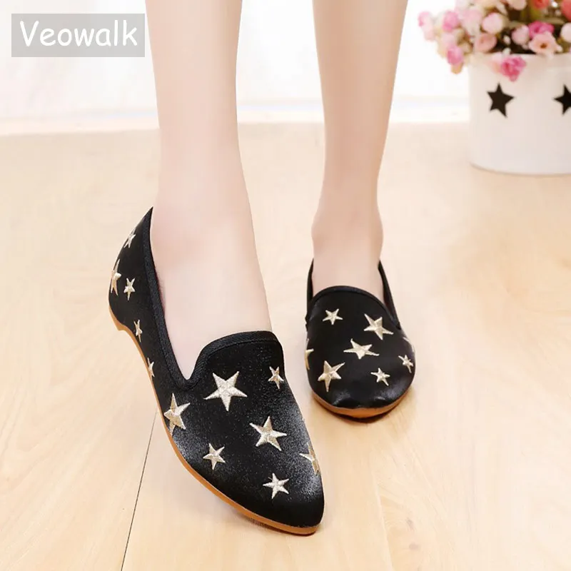 Veowalk Stars Embroidered Women Satin Cotton Pointed Toe Ballet Flats Harajuku Fashion Ladies Casual Slip on Comfort Shoes
Veowalk Stars Embroidered Women Satin Cotton Pointed Toe Ballet Flats Harajuku Fashion Ladies Casual Slip on Comfort Shoes