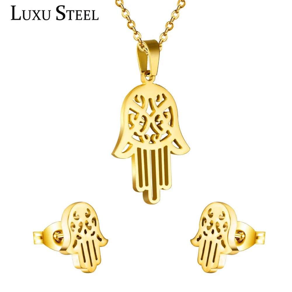 LUXUSTEEL Jewelries Set For Party Stainless Steel Gold/Silver Color Hand Pendant Necklace Fashion Choker Necklace Free Chain
LUXUSTEEL Jewelries Set For Party Stainless Steel Gold/Silver Color Hand Pendant Necklace Fashion Choker Necklace Free Chain