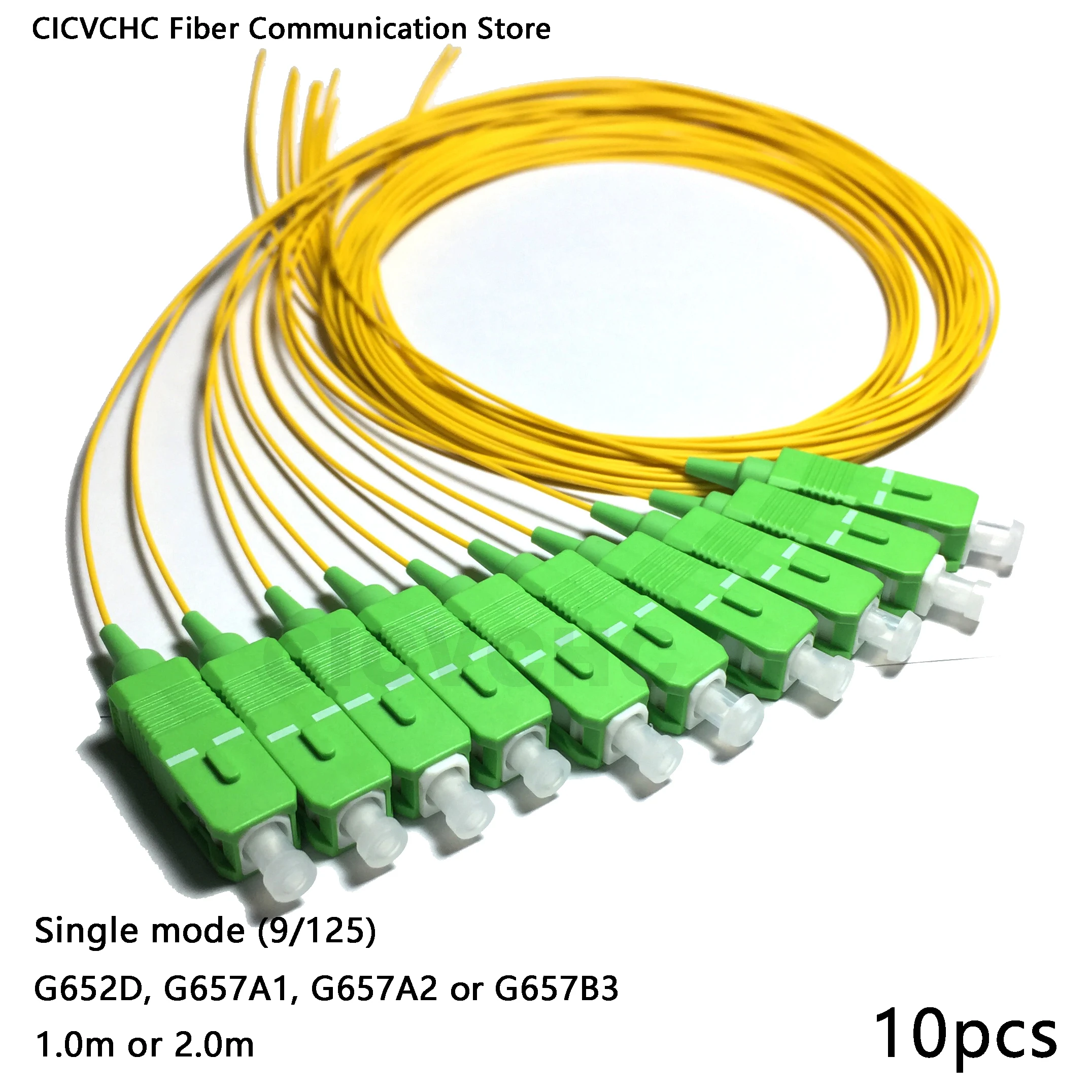 10pcs SC/APC Fiber Pigtail with Single mode (G652D, G657A1, G657A2, G657B3)-0.9mm cable-1m or 2m
10pcs SC/APC Fiber Pigtail with Single mode (G652D, G657A1, G657A2, G657B3)-0.9mm cable-1m or 2m
