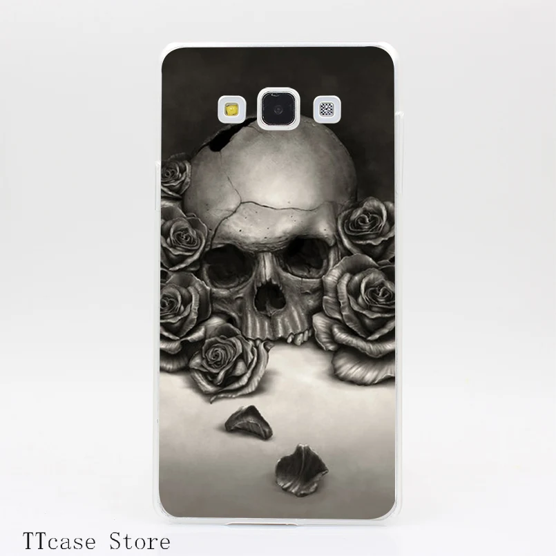 3145CA Skull and Roses Transparent Hard Cover font b Case b font for Galaxy A3 A5