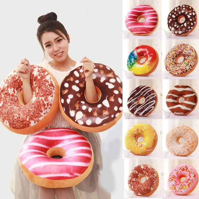 

Donut Pillow Sofa Decorative Cushions Soft Plush Pillow Double Faced Printing Seat Pad Sweet Donut Foods Cushion Emoji Case Toys