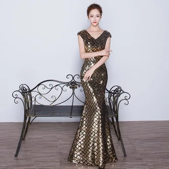 Gold Sequined Fishtail Mermaid Evening Gown With Slit V neck Sleeveless Formal Charming Sirene Prom Dress Vestido De Festa Longo
Gold Sequined Fishtail Mermaid Evening Gown With Slit V neck Sleeveless Formal Charming Sirene Prom Dress Vestido De Festa Longo