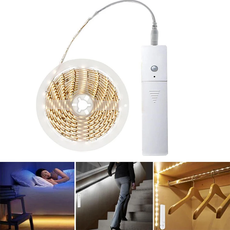 

Motion Sensor LED Strip lamp 1M 2M 3M Use In TV Under Bed Cabinet Closet Wardrobe Stairs Door Night light LED Strip