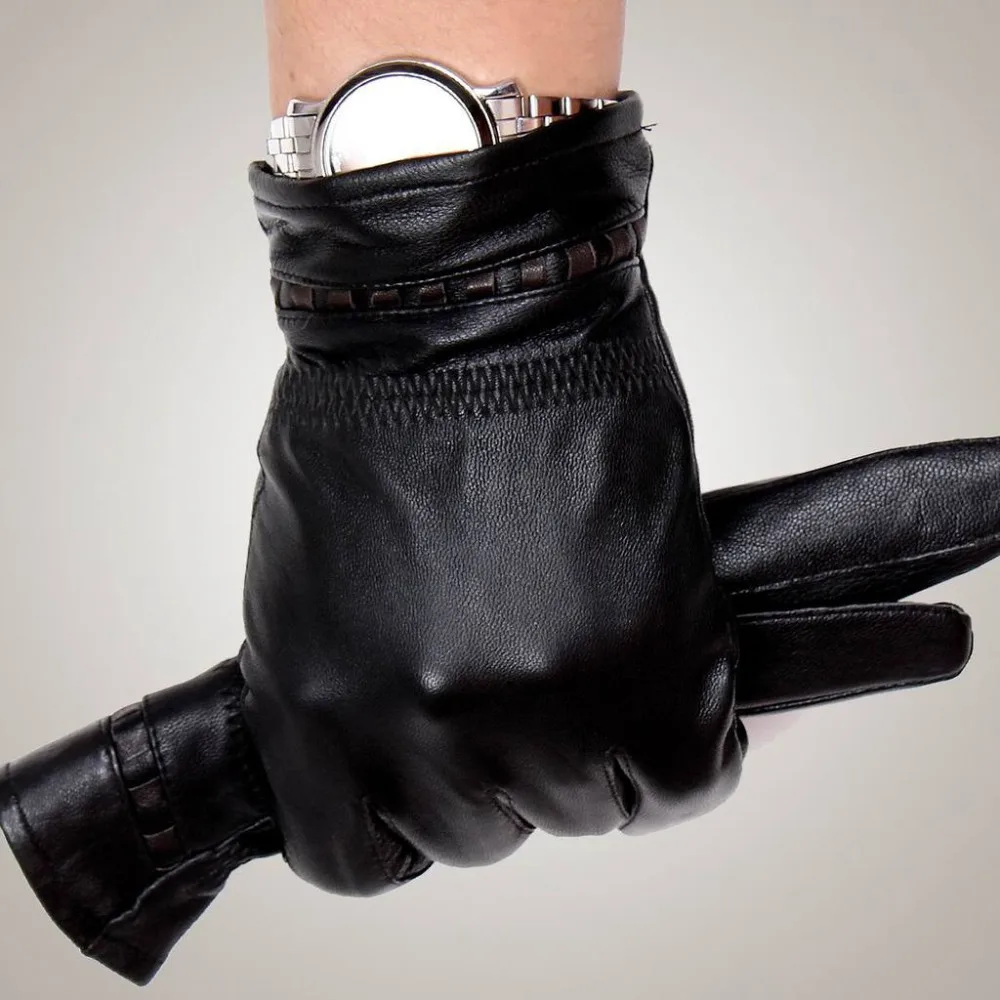 Image Men s Leather Gloves Genuine Sheepskin Gloves Fashion Thick Warm Winter Fashion Male Driving Gloves GR 202