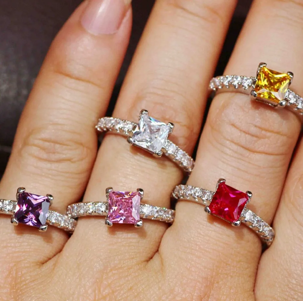 New Fashion Colorful Square Ring Silver-color Ring Wedding Accessories Engagement For Women Rings
New Fashion Colorful Square Ring Silver-color Ring Wedding Accessories Engagement For Women Rings