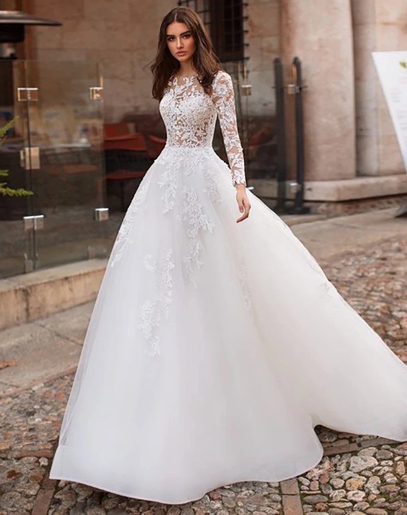 Smileven Long Sleeves Wedding Dress Appliqued Lace Beach Bride Dresses Illusion Top Elegant Wedding Bridal Gowns 2019
Smileven Long Sleeves Wedding Dress Appliqued Lace Beach Bride Dresses Illusion Top Elegant Wedding Bridal Gowns 2019