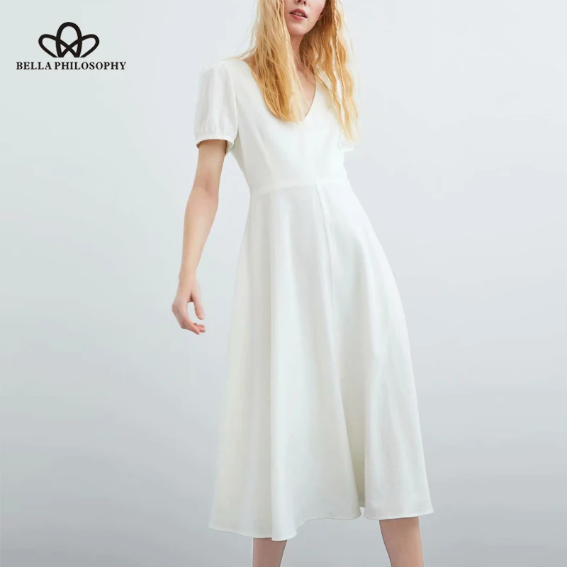 Bella philosophy 2019 summer women elegant solid A-Line dress office lady cotton and linen V-Neck dress female holiday dress
Bella philosophy 2019 summer women elegant solid A-Line dress office lady cotton and linen V-Neck dress female holiday dress