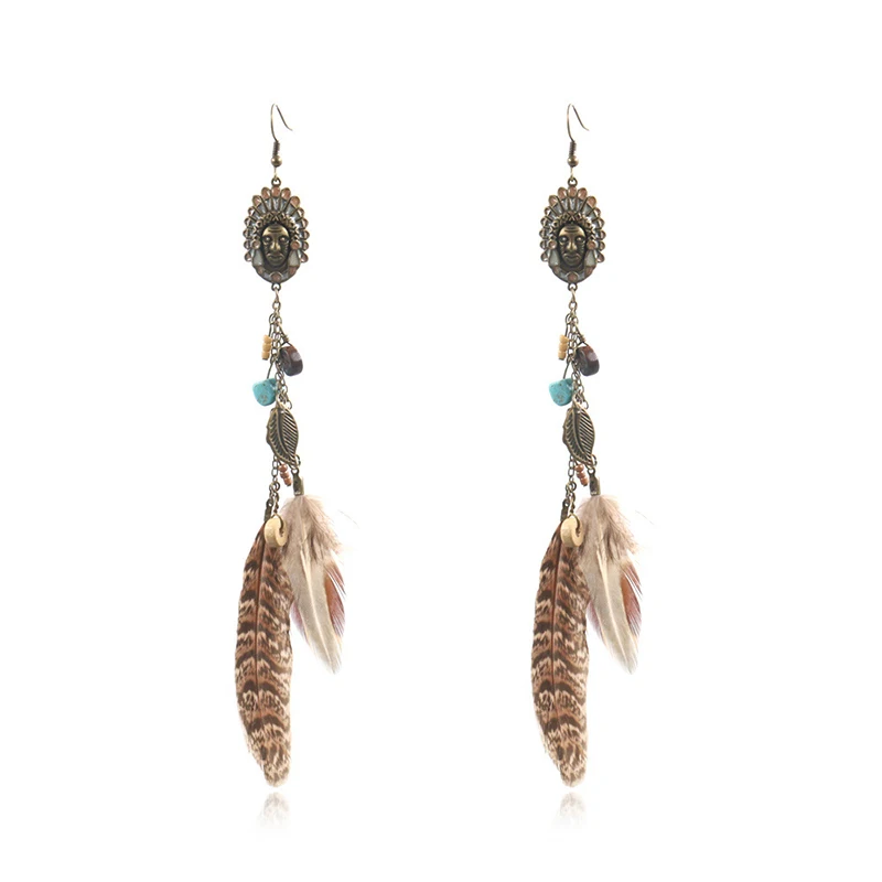 DoreenBeads Natural Feather Boho Chic Tassel Earrings Antique Bronze Indian Chief Charms 17.5cm(6 7/8") x 1.7cm( 5/8"), 1 Pair
DoreenBeads Natural Feather Boho Chic Tassel Earrings Antique Bronze Indian Chief Charms 17.5cm(6 7/8") x 1.7cm( 5/8"), 1 Pair