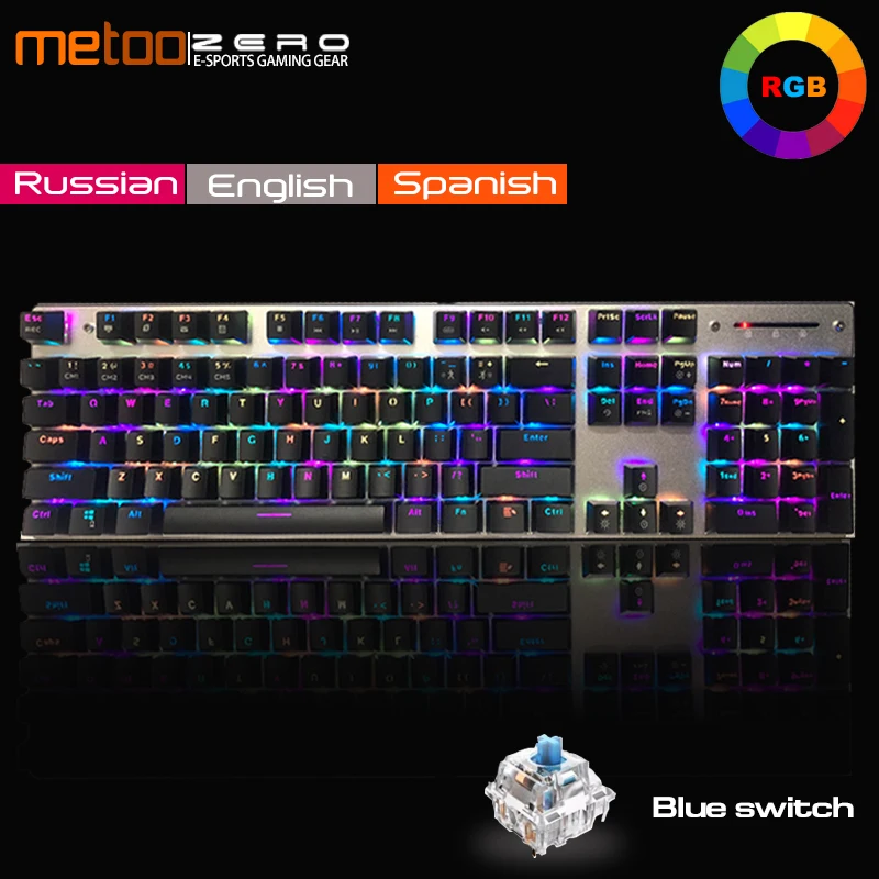 Metoo Gaming Mechanical Keyboard RGB Mix lights Backlight Metal Anti-ghosting 104 keys Blue switch USB Wired Keyboard for Gamer
Metoo Gaming Mechanical Keyboard RGB Mix lights Backlight Metal Anti-ghosting 104 keys Blue switch USB Wired Keyboard for Gamer