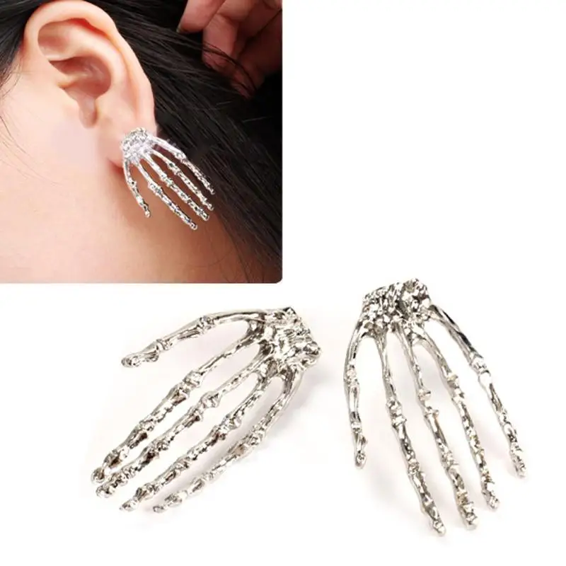 Cool Ear Stud Silver Alloy Earring Skull Bone Skeleton Hand Earring Goth Punk Rock Ear Stud Party Fancy Dress Accessories
Cool Ear Stud Silver Alloy Earring Skull Bone Skeleton Hand Earring Goth Punk Rock Ear Stud Party Fancy Dress Accessories