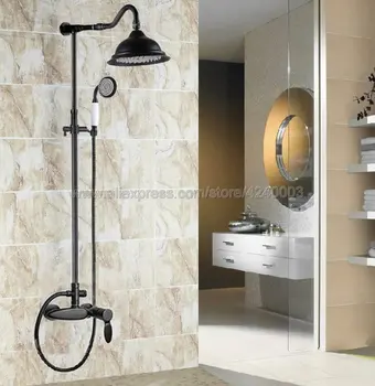 

Black Oil Rubbed Brass Wall Mounted 8" Shower Head Shower Rainfall Faucet Set with Handheld Shower Mixer Taps Krs722
