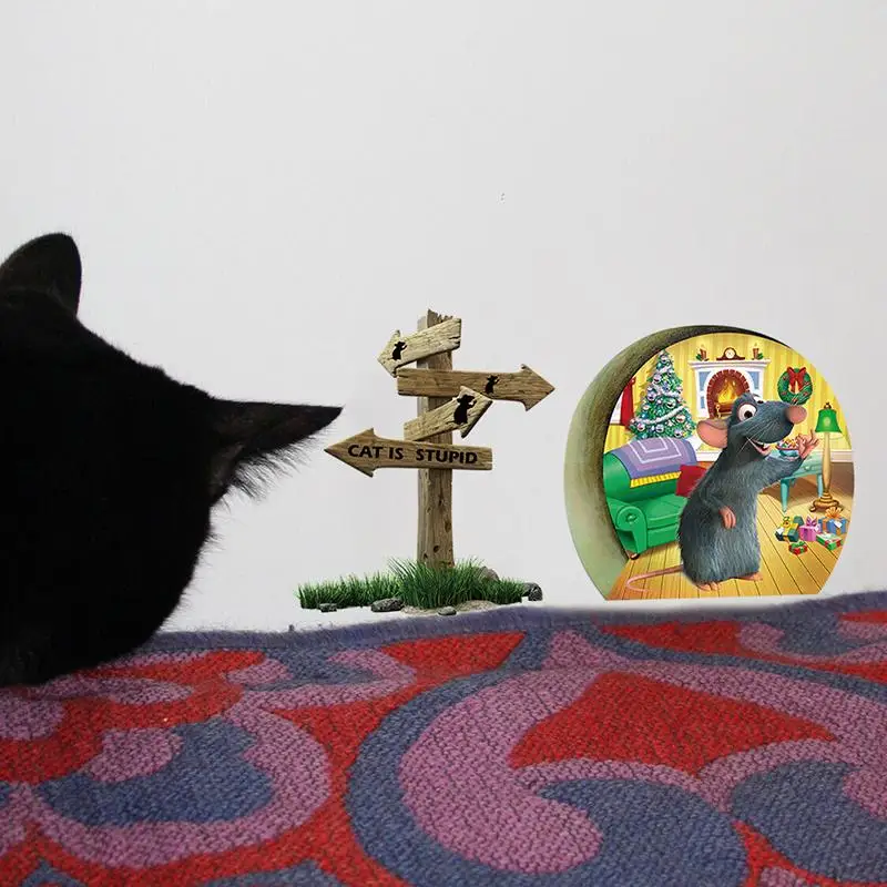 3D мультфильм забавная мышь отверстие Кот это глупая Наклейка на стену бумажные