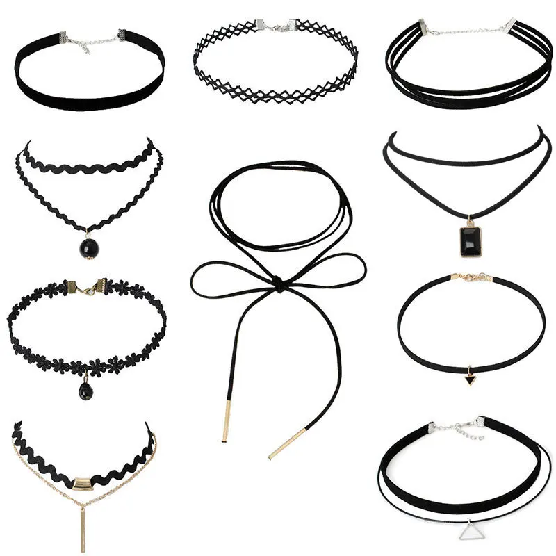 10 Pcs/pack Choker Necklace Black Lace Leather Velvet Strip Woman Collar Party Jewelry Neck Accessories Chokers
10 Pcs/pack Choker Necklace Black Lace Leather Velvet Strip Woman Collar Party Jewelry Neck Accessories Chokers