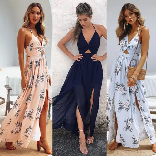 

New Hot Selling Women Maxi Long Dress Holiday Summer Evening Party Beach Slit Spilt Sundress Woman Ladies Sleeveless Dresses