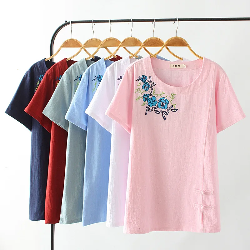 Embroidery T Shirt Women Casual Chinese Style Floral O-neck Half Sleeve T-shirt Womens Tops
Embroidery T Shirt Women Casual Chinese Style Floral O-neck Half Sleeve T-shirt Womens Tops