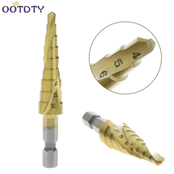 HSS Step Drill Bits 4mm-12mm Spiral groove Power Tools 1/4'' hex shank 9 steps metal Drilling Titanium
HSS Step Drill Bits 4mm-12mm Spiral groove Power Tools 1/4'' hex shank 9 steps metal Drilling Titanium
