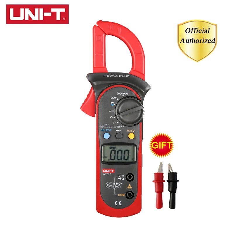 UNI-T UT201 Ditgital Clamp Meter Auto Range 400-600A Kaw Capacity 28mm Continuity Buzzer 2000 Counts Data hold Auto Power off
UNI-T UT201 Ditgital Clamp Meter Auto Range 400-600A Kaw Capacity 28mm Continuity Buzzer 2000 Counts Data hold Auto Power off