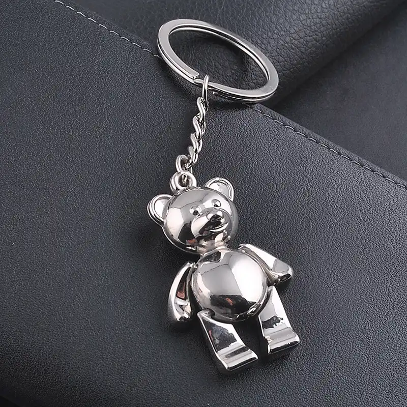 Movable Teddy Bear Key Chain, Key Ring, Key Holder, Key Tag, Key Fob, w/  Brilliant Cut Clear & Black Swarovski Crystals, 4-1/2 - SilverBlings