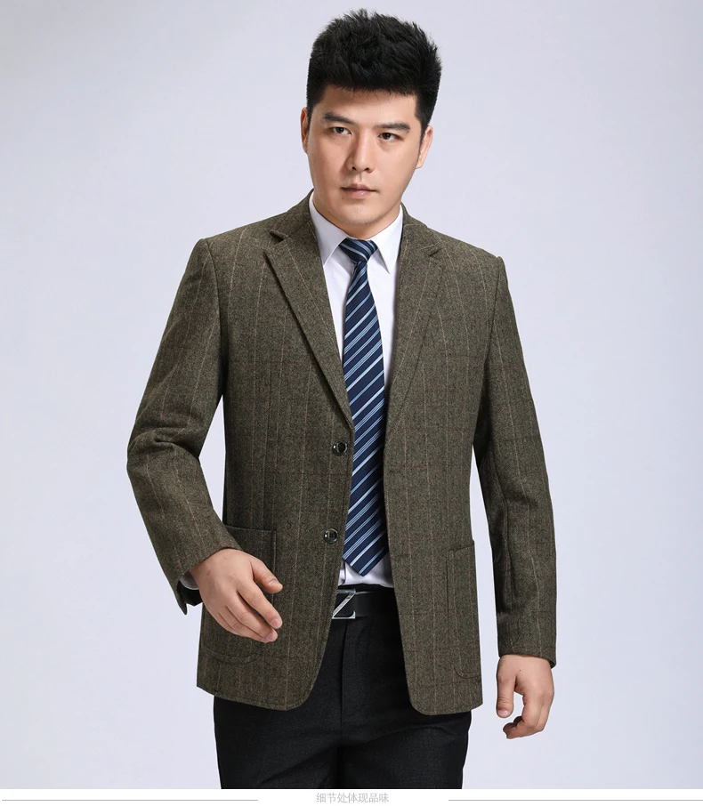 WAEOLSA Men Classical Blazers Plaid Suit Coats Man Wool Blazer Camel Dark Gray Plaid Garment Male Woollen Blend Outfit Apparel (10)