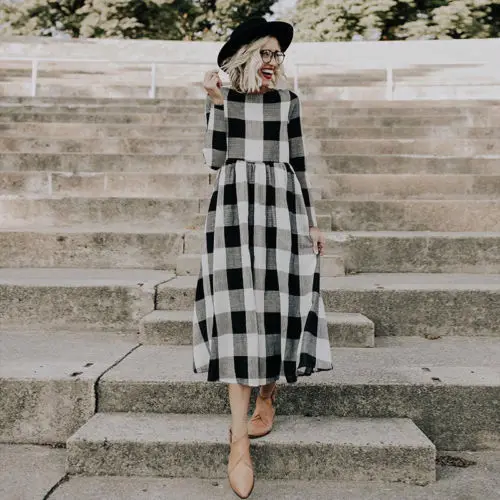 arrival Women Plaid Long Maxi Dress Long Sleeve High Waist Evening Party Sundress
arrival Women Plaid Long Maxi Dress Long Sleeve High Waist Evening Party Sundress