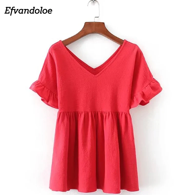 Efvandoloe Elegant Blouses V- Neck Ruflles Tops Women Short Sleeve Solid Clothing
Efvandoloe Elegant Blouses V- Neck Ruflles Tops Women Short Sleeve Solid Clothing