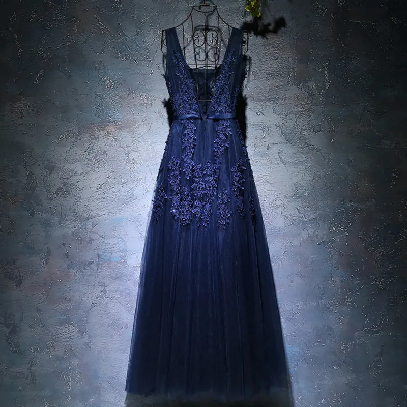Женское платье трапеция для выпускного вечера темно синее Элегантное Длинное