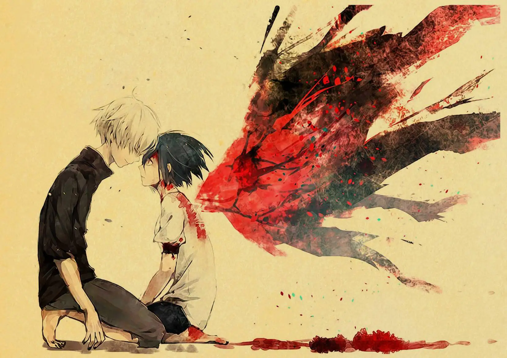 Японский мультфильм аниме Токийский Гуль зомби винтажный бумажный постер