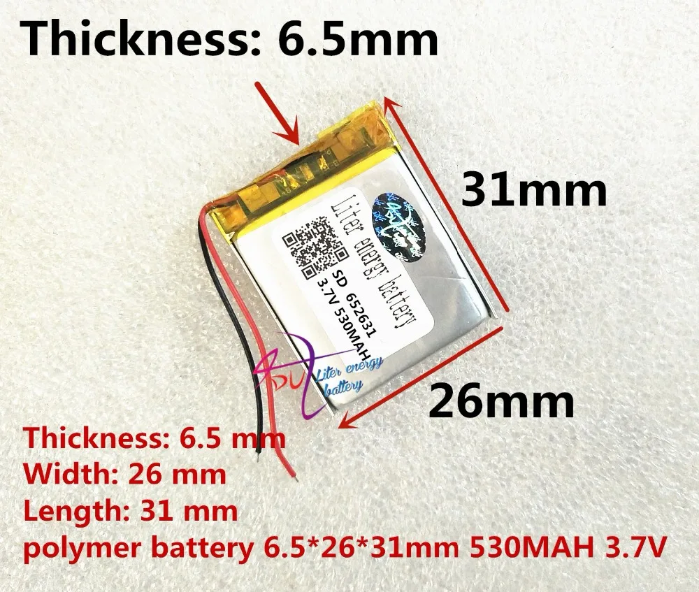 652631 530MAH polymer laser level health care massage stick electronic digital clock lithium battery manufacturers 3.7V
652631 530MAH polymer laser level health care massage stick electronic digital clock lithium battery manufacturers 3.7V