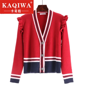 2018 autumn for Women Luxury Designer Jacket V-neck Ruffles Striped Short Knitted Tops Female Runway Cardigans Autumn Sweater
2018 autumn for Women Luxury Designer Jacket V-neck Ruffles Striped Short Knitted Tops Female Runway Cardigans Autumn Sweater