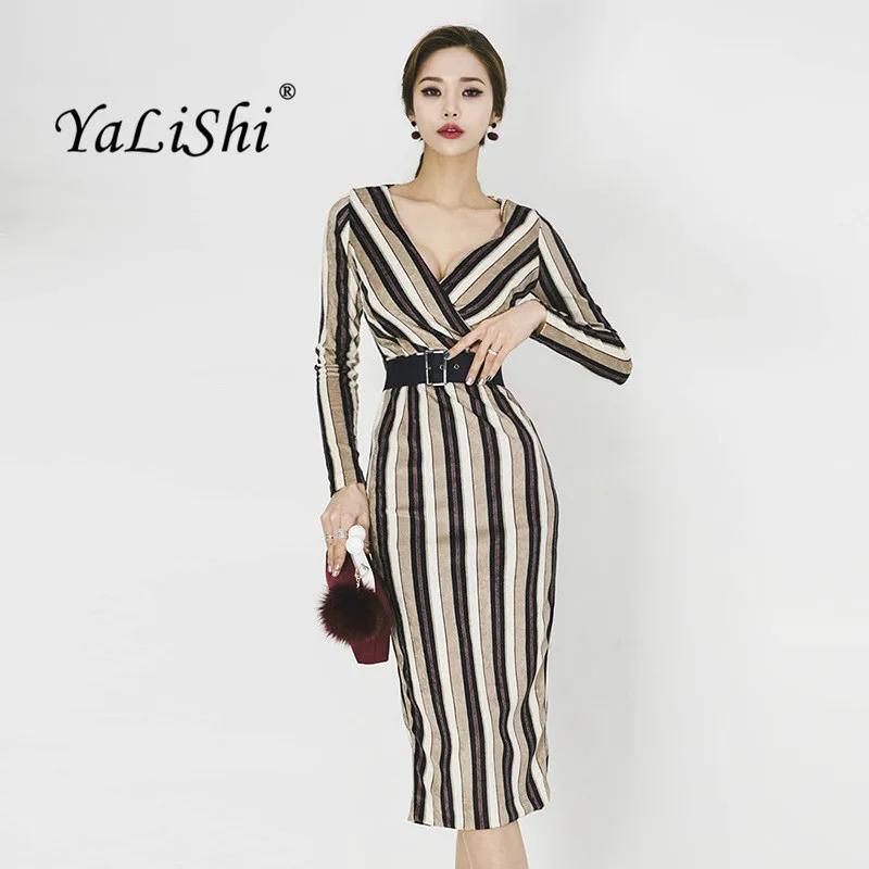 Plus Size Striped Pencil Dress Dress 2018 Autumn Women Full Sleeve V-neck Knee-length Sexy Office Lady Dress Work Casual Dresses
Plus Size Striped Pencil Dress Dress 2018 Autumn Women Full Sleeve V-neck Knee-length Sexy Office Lady Dress Work Casual Dresses