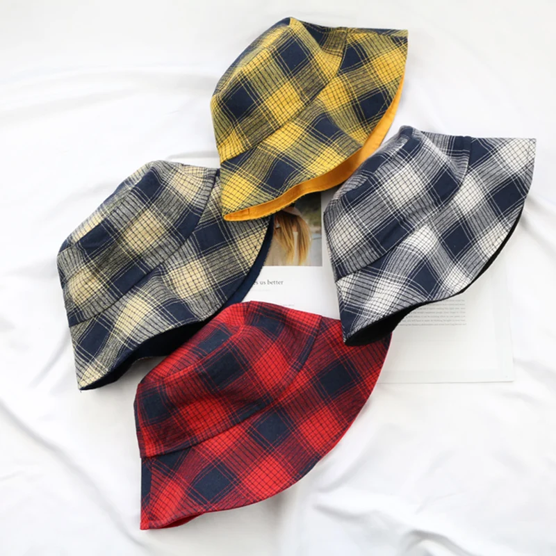 women spring summer cotton outside travel sunscreen two side adult assorted color plaid cap bucket hat reversible
women spring summer cotton outside travel sunscreen two side adult assorted color plaid cap bucket hat reversible