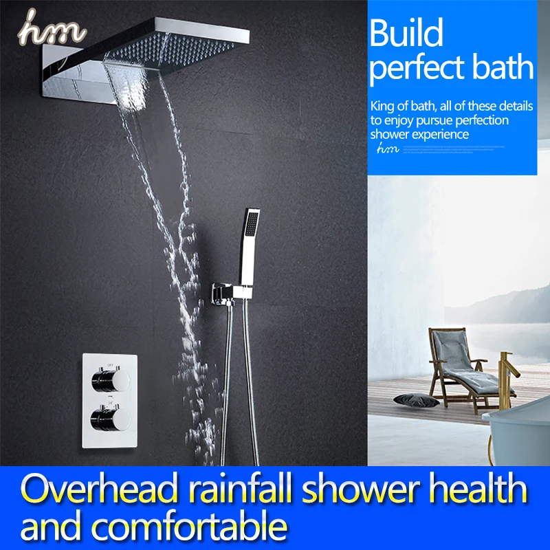 Bath Shower System Waterfall Rain Shower Faucet Set In Wall High Quality 2 Functions Head Shower + hand shower
Bath Shower System Waterfall Rain Shower Faucet Set In Wall High Quality 2 Functions Head Shower + hand shower
