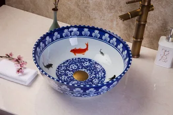 Europe Style Handmade Countertop Bathroom Basin Blue and white fish pattern Bathroom Sink Ceramic wash basin
Europe Style Handmade Countertop Bathroom Basin Blue and white fish pattern Bathroom Sink Ceramic wash basin