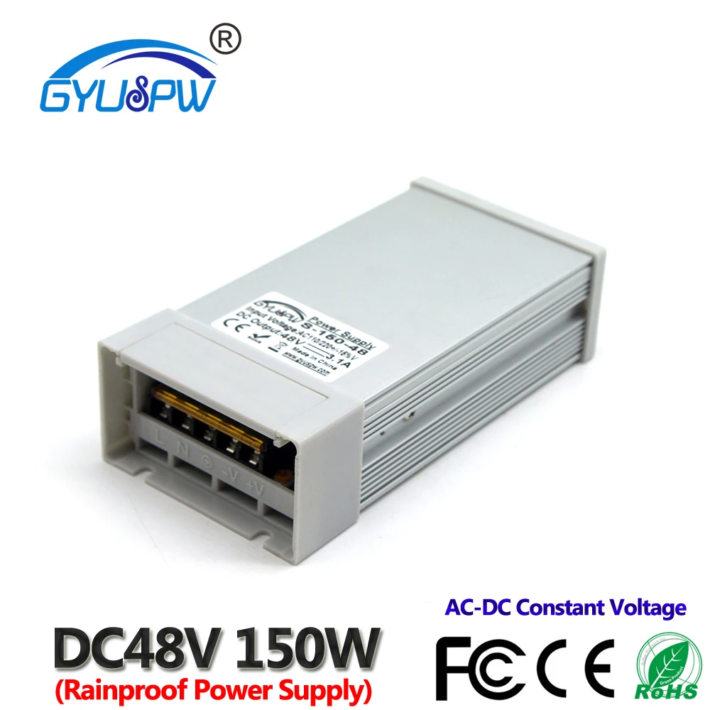 Rainproof Power Supply DC 48V 3.1A 150W Led driver transformer 110V 220V AC to DC48V Switching Power Source for CNC Stepper
Rainproof Power Supply DC 48V 3.1A 150W Led driver transformer 110V 220V AC to DC48V Switching Power Source for CNC Stepper