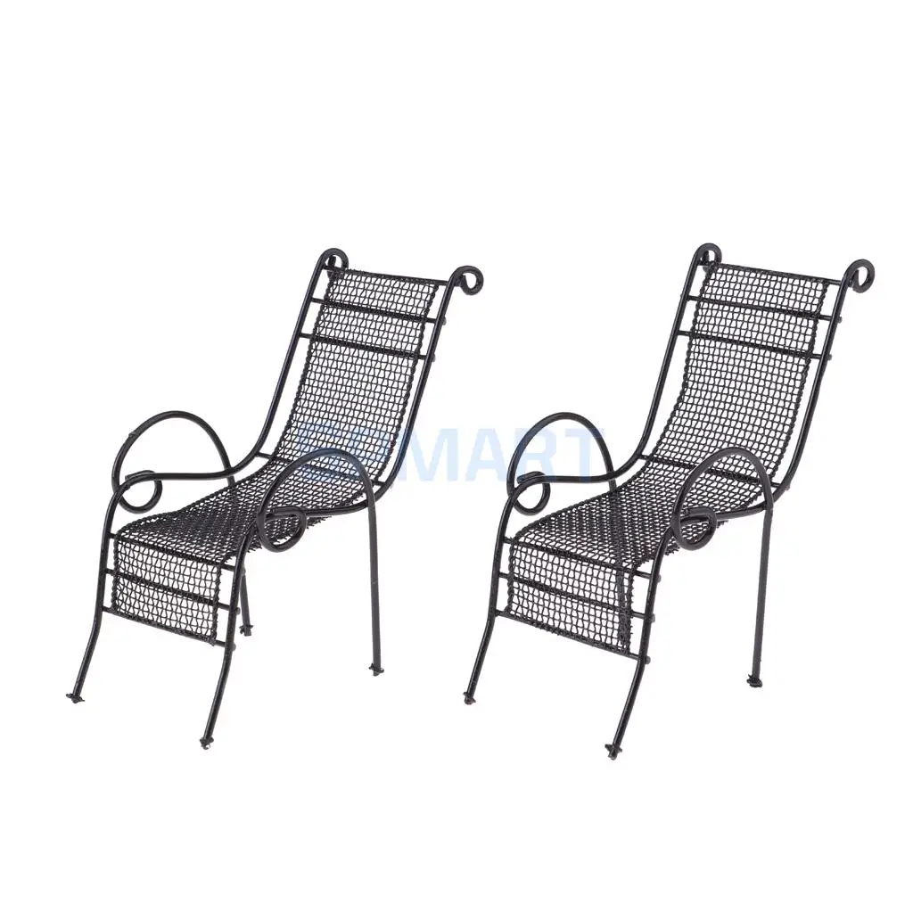 1/12 Scale Doll House Miniature Outdoor Garden Beach Poolside Scenery Furniture Decoration Toy - Metal Table Chairs 2Colors
