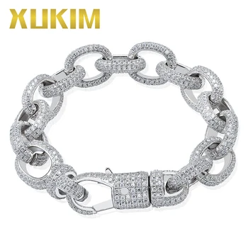 

Xukim Jewelry Twisted Oval Cuban Link Chain Bracelet Big Clasp Gold Silver Color Zircon Iced Out Hip Hop Jewelry Gift Party