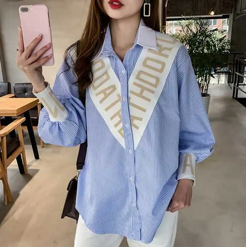 2019 spring Summer Women Striped Blouse Fashion Casual turn down collar Lamp Sleeve Blouse Loose Tops Shirts
2019 spring Summer Women Striped Blouse Fashion Casual turn down collar Lamp Sleeve Blouse Loose Tops Shirts