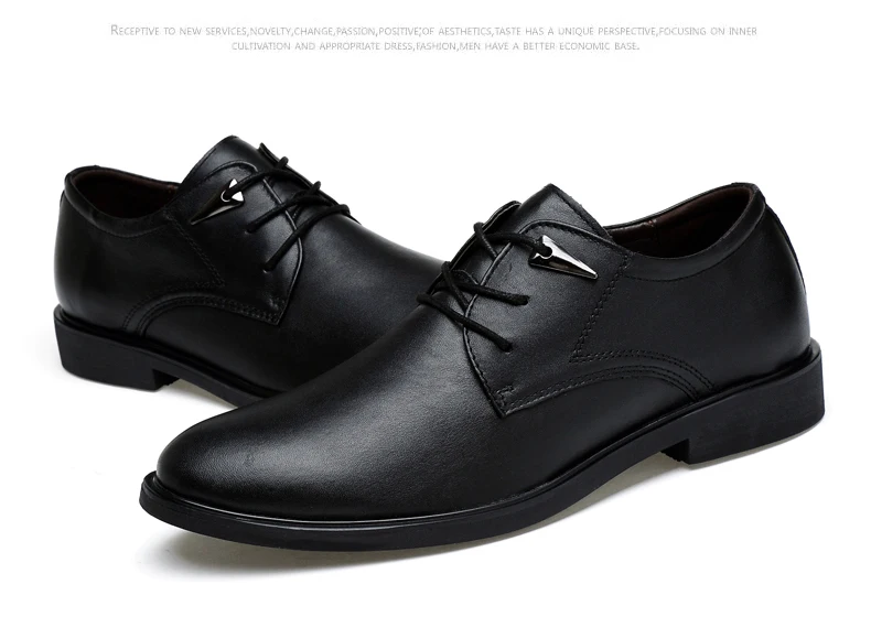 MVVT Plus Size Genuine Leather Dress Shoes Fashion Pointed Toe Men Oxfords High Quality Men Shoes Solid Men Flats Shoes 37