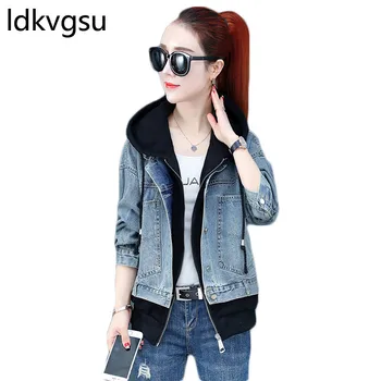 Patchwork Denim Hoodie Coat Female 2019 Autumn Hooded Jacket Women camperas de jean Korean Casual Loose Fake 2 Piece Tops f074
Patchwork Denim Hoodie Coat Female 2019 Autumn Hooded Jacket Women camperas de jean Korean Casual Loose Fake 2 Piece Tops f074