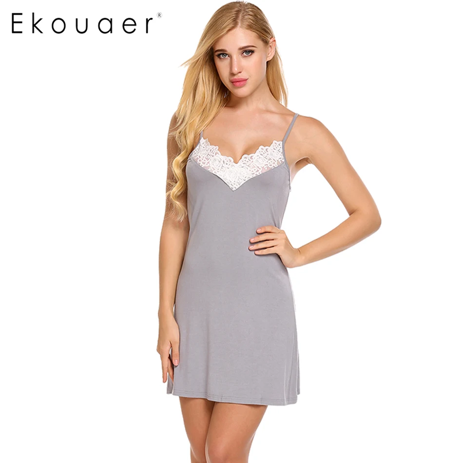 Ekouaer Brand Slim Nightgown Summer Women Strap V-neck Nightwear Lace Patchwork Babydoll Chemise Mini Sleepwear Home Colthing
Ekouaer Brand Slim Nightgown Summer Women Strap V-neck Nightwear Lace Patchwork Babydoll Chemise Mini Sleepwear Home Colthing