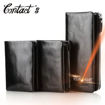 Contacts Men Wallets Leather Genuine With Coin Pocket Luxury Brand Cell Phone Purse Long Male Clutch Bag With Money Card Holder