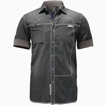 2018 New Summer Men Striped Cuffs Shirts Short Denim Shirt , Male Patchwork Single Breasted 100% Cotton Shirts , Blouse For Men
2018 New Summer Men Striped Cuffs Shirts Short Denim Shirt , Male Patchwork Single Breasted 100% Cotton Shirts , Blouse For Men