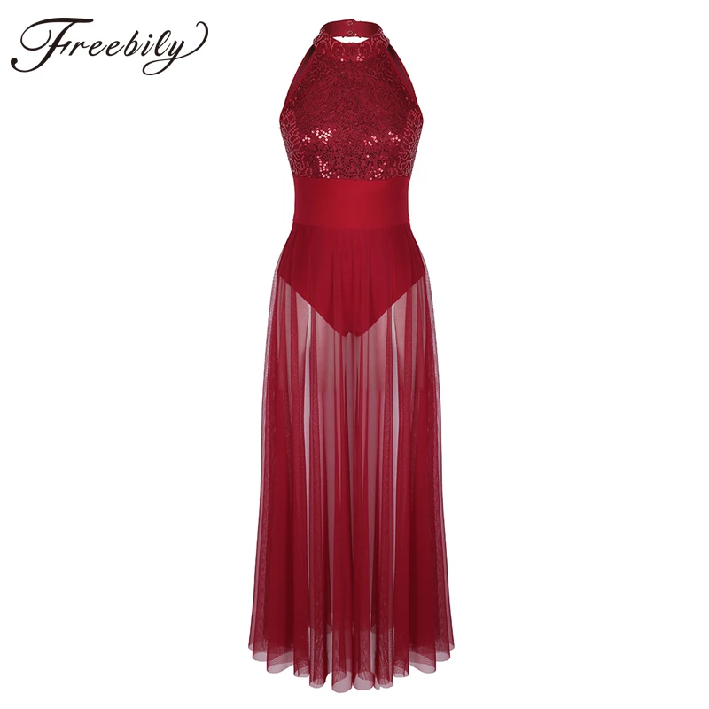 Women Sleeveless Halter Shiny Sequin Ballet Leotard Dress Adult Stage Lyrical Dance Costumes Ballet Tutu Mesh Dance Maxi Dresses
Women Sleeveless Halter Shiny Sequin Ballet Leotard Dress Adult Stage Lyrical Dance Costumes Ballet Tutu Mesh Dance Maxi Dresses