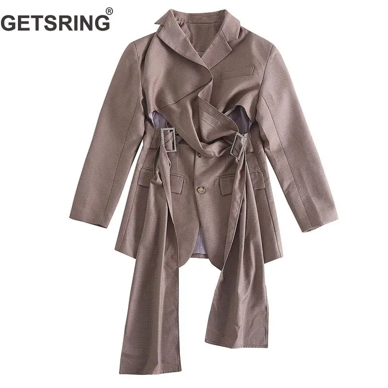 GETSRING Women Blazer Long Sleeve Single Breasted Plaid Blazer Hollow Out Cross Ribbon Irregular Womens Jackets Loose Suit Coat
GETSRING Women Blazer Long Sleeve Single Breasted Plaid Blazer Hollow Out Cross Ribbon Irregular Womens Jackets Loose Suit Coat