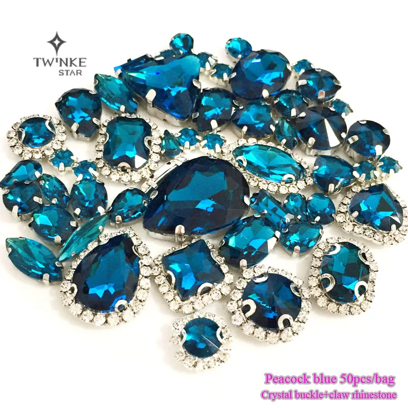 Peacock blue Mix size Crystal buckle+claw rhinestone,Silver base galss sew on stones diy/Clothing accessories 50pcs/pack
Peacock blue Mix size Crystal buckle+claw rhinestone,Silver base galss sew on stones diy/Clothing accessories 50pcs/pack
